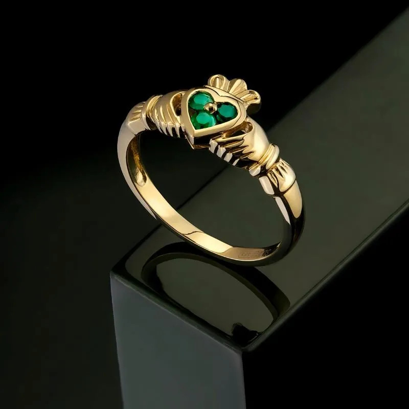 14k Gold Emerald Claddagh Ring2...