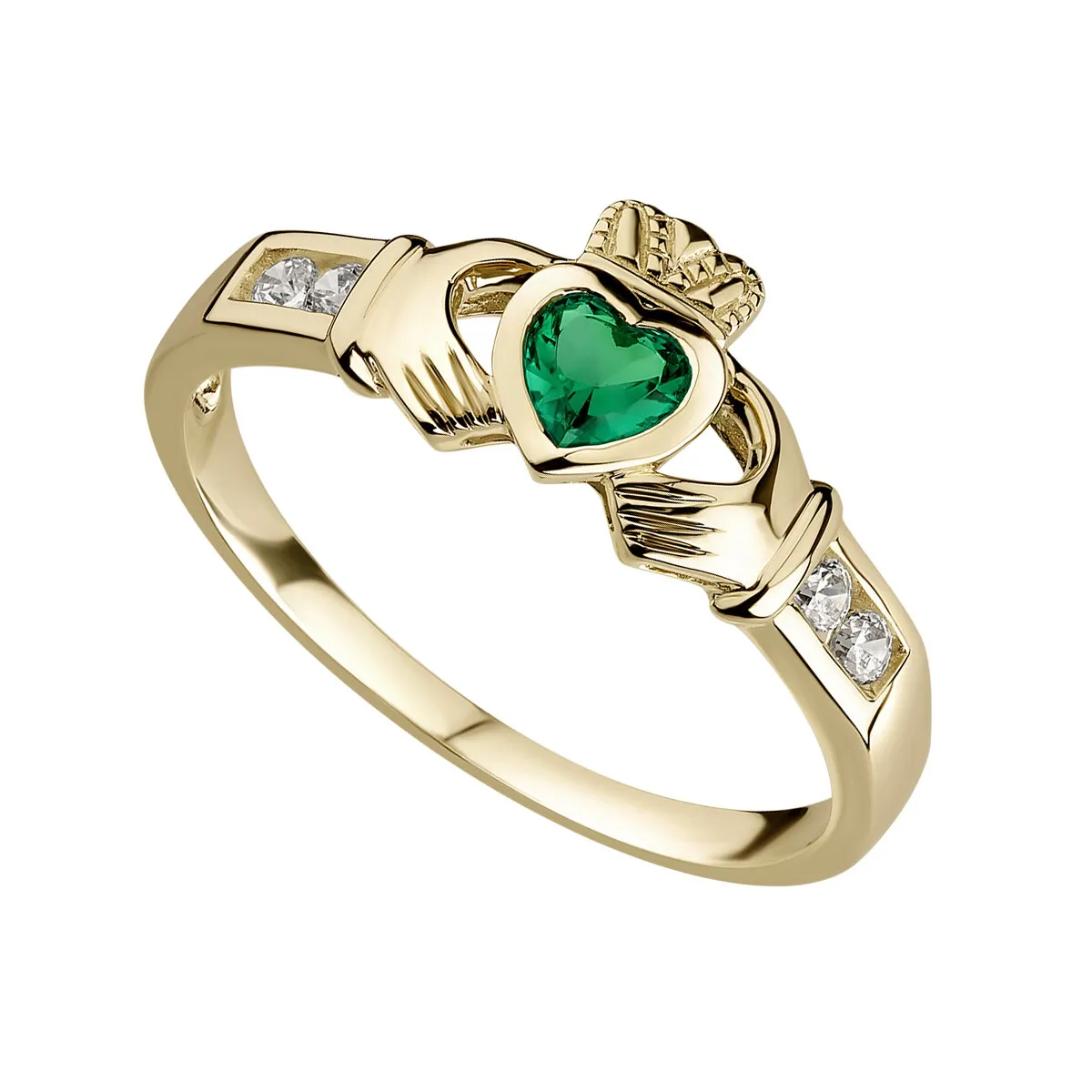 Ladies 10k Gold Created Emerald Claddagh Ring...