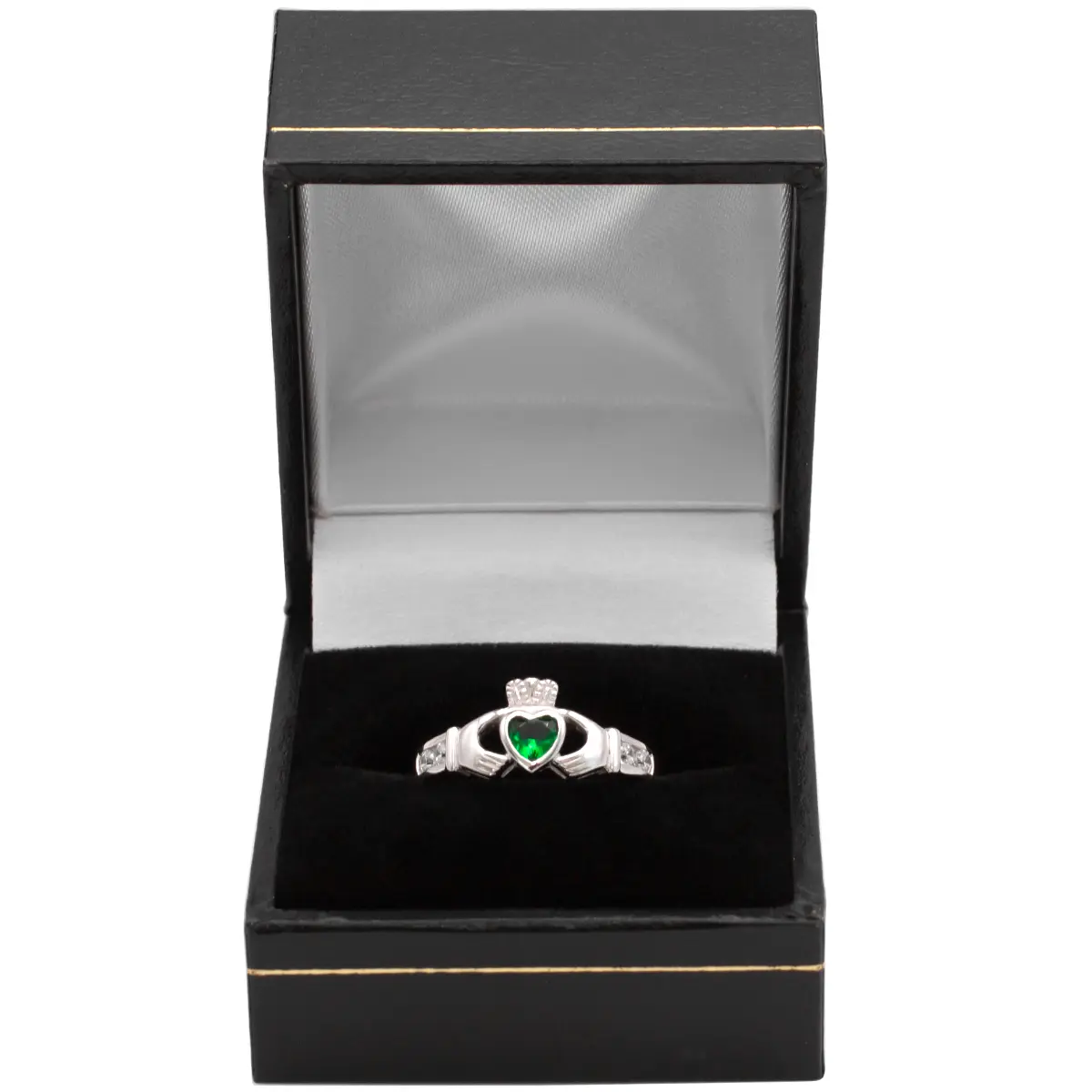 Silver Created Emerald Caldddagh Ring 4...