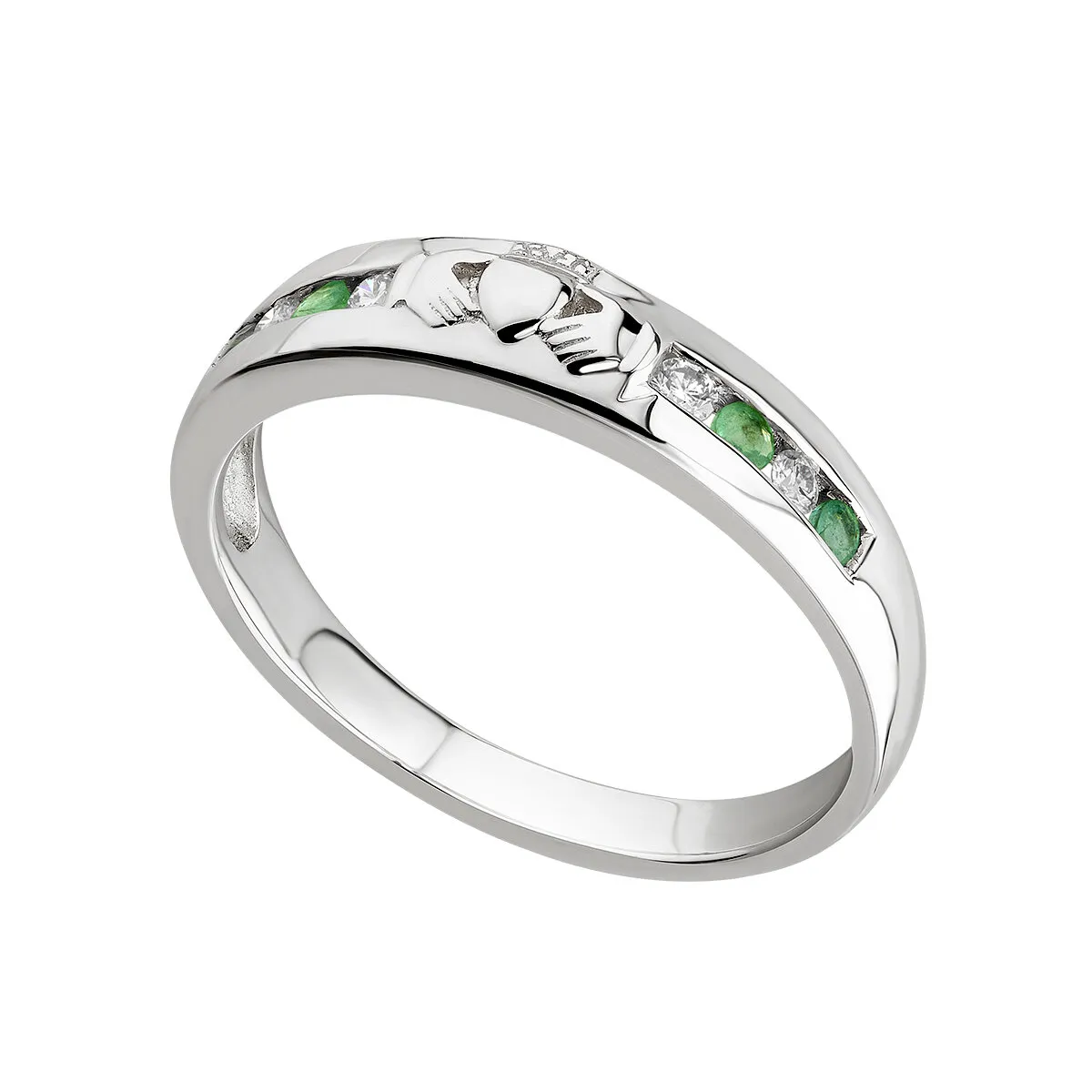 Diamond & Emerald Claddagh Eternity Ring