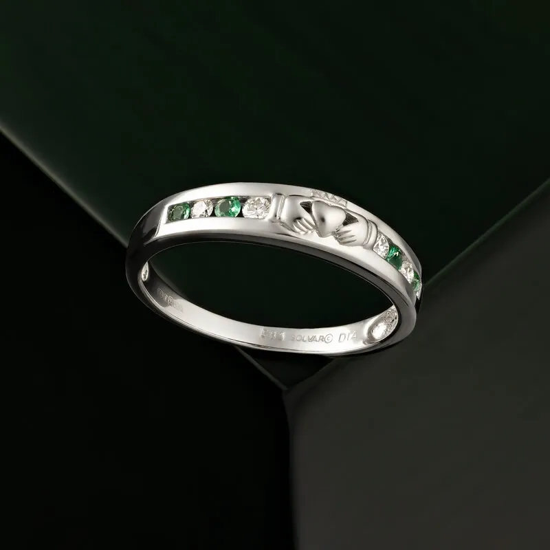 White Gold Diamond Emerald Claddagh Eternity Ring1...