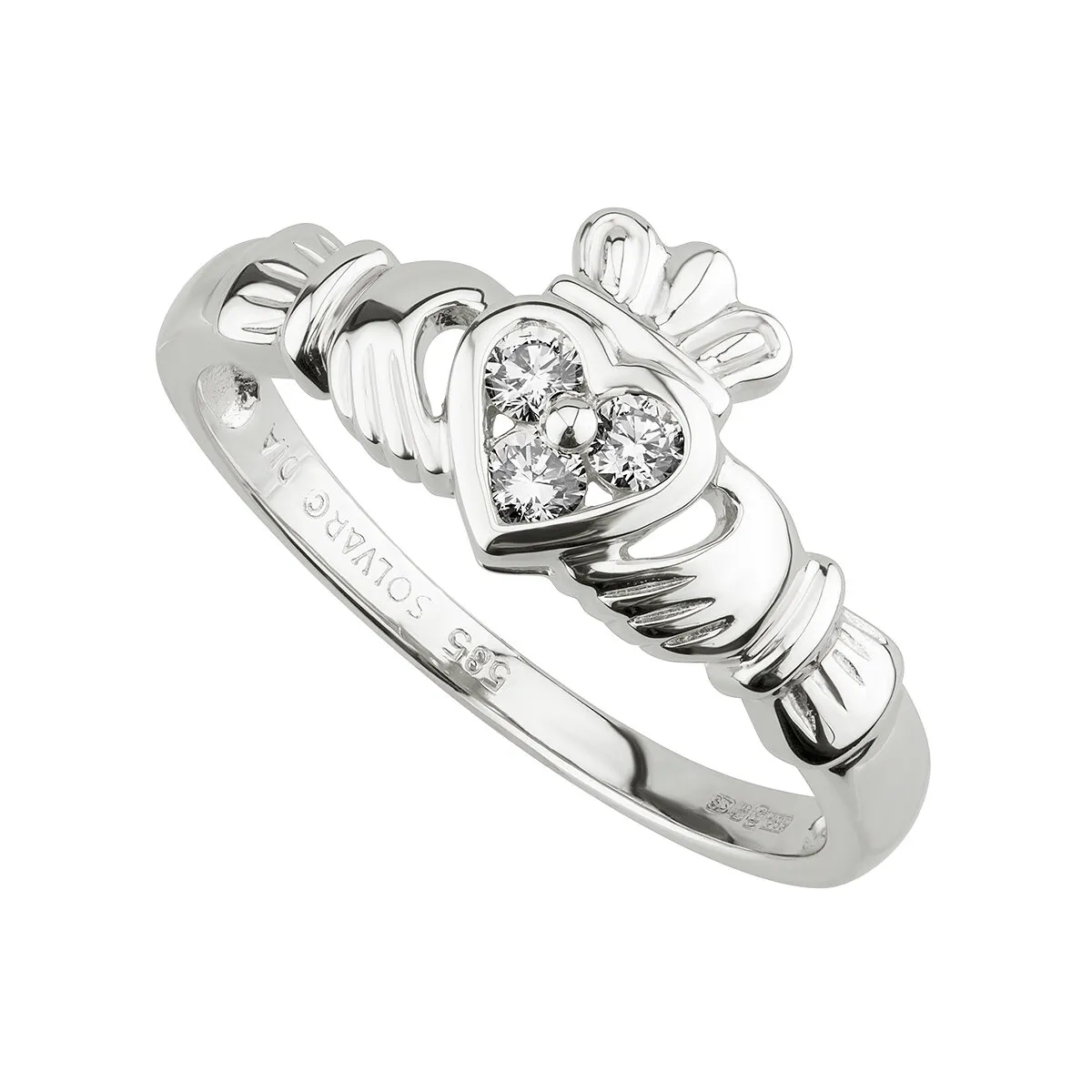 White Gold Diamond Claddagh Ring0...