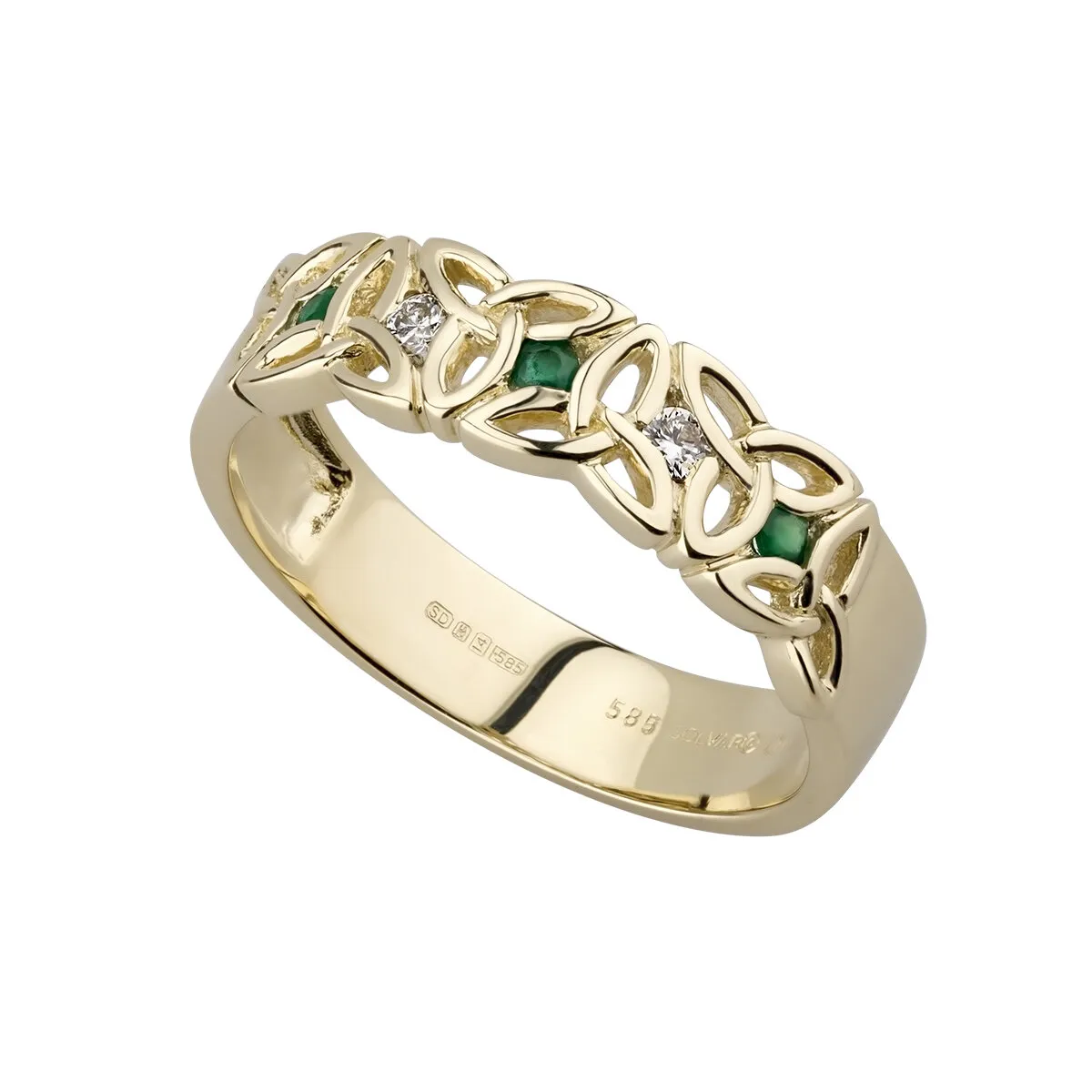 14k Gold Trinity Knot Ring With Emeralds & Diamonds...