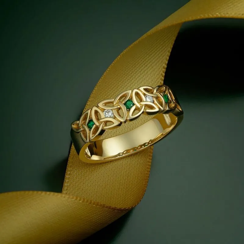 14k Gold Diamond And Emerald Trinity Knot Ring1...