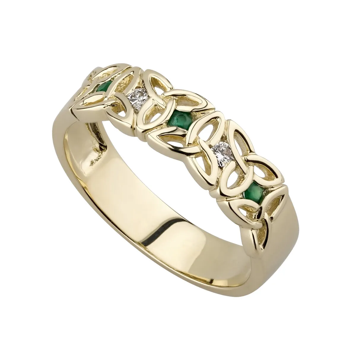 9k Gold Trinity Knot Ring With Emeralds & Cubic Zirconia...