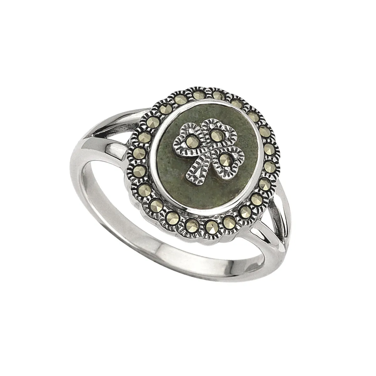 Product Review Connemara Marble & Marcasite Shamrock Ring in Sterling Silver