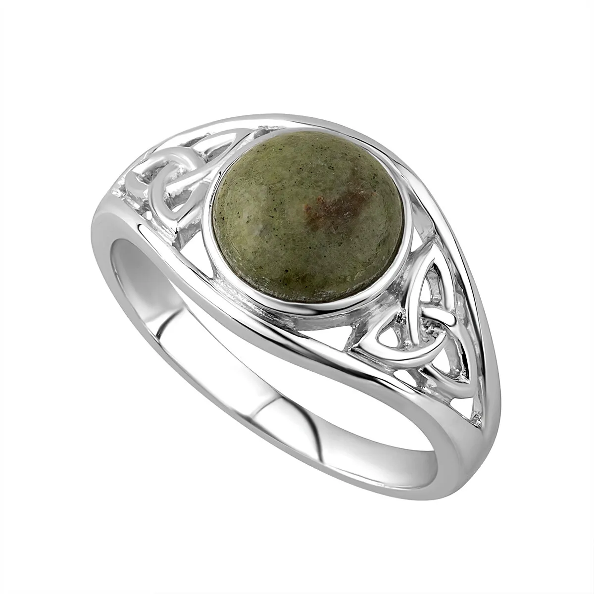 Sterling Silver Connemara Marble Celtic Trinity Knot Ring...