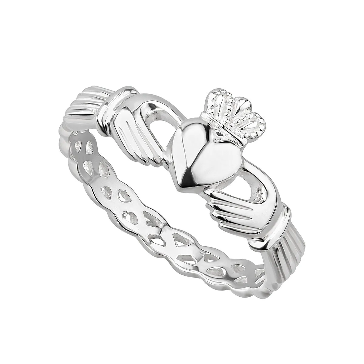 Sterling Silver Claddagh Ring With Celtic Weave Band...