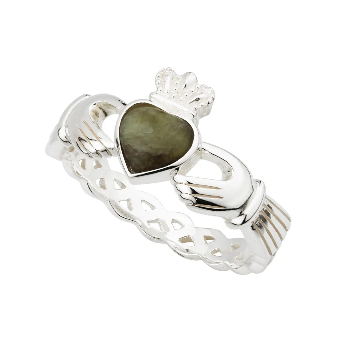 Sterling Silver Connemara Marble Claddagh Weave Ring...