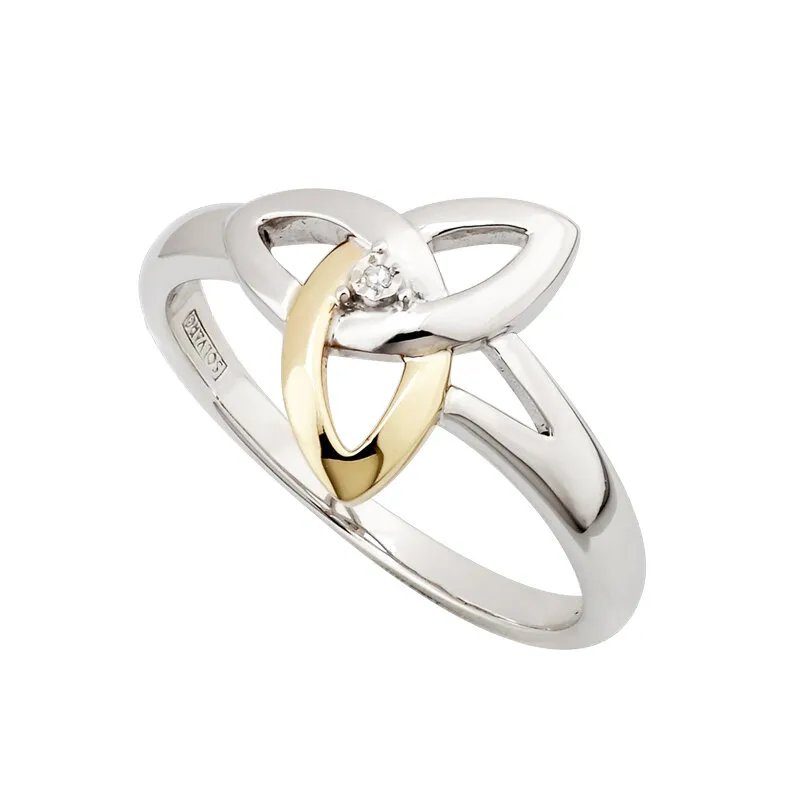 Silver & Gold Celtic Trinity Knot Diamond Ring...