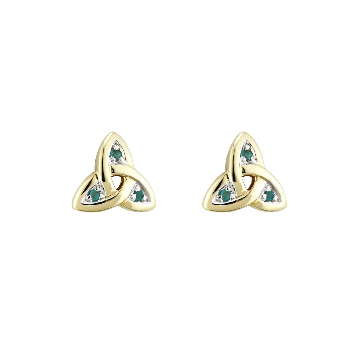 14k Gold and Emerald Celtic Trinity Knot Stud Earrings...