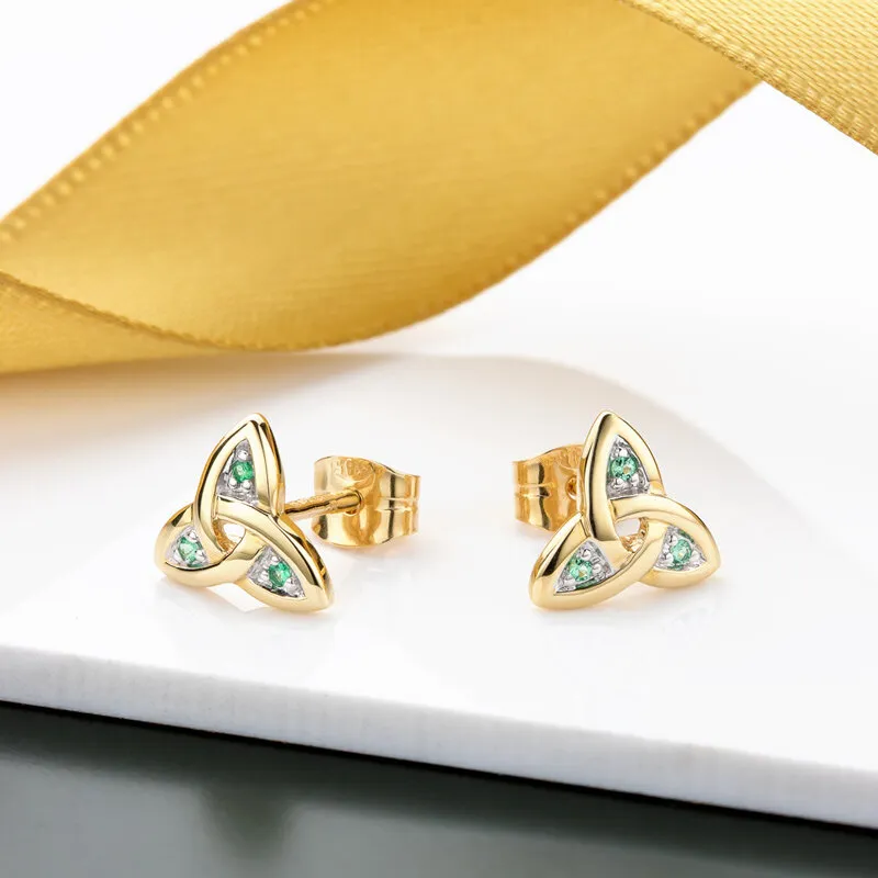 14K Gold Diamond Set Trinity Knot Stud Earrings