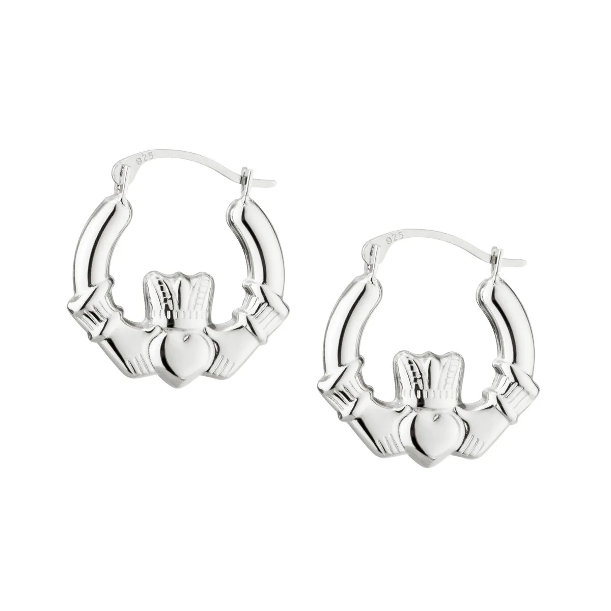 Sterling Silver Claddagh Creole Hoop Earrings...