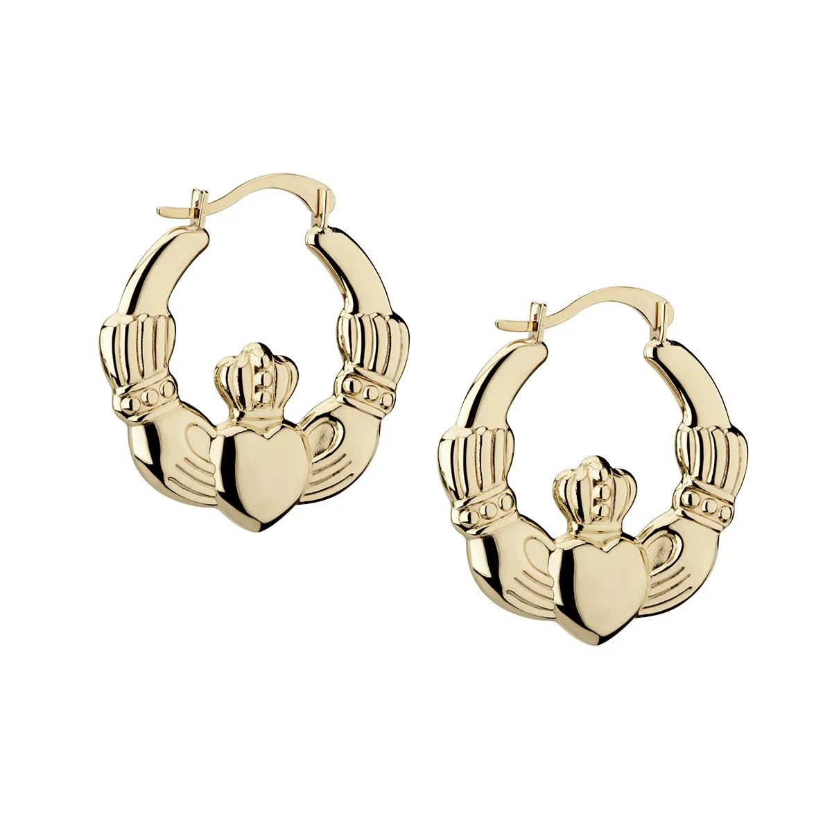 14k Gold Irish Claddagh Creole Hoop Earrings...
