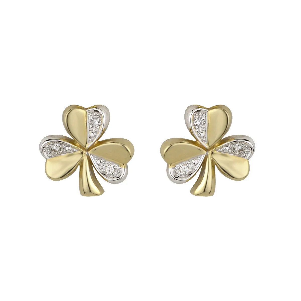 Two Tone Gold Diamond Shamrock Earrings1