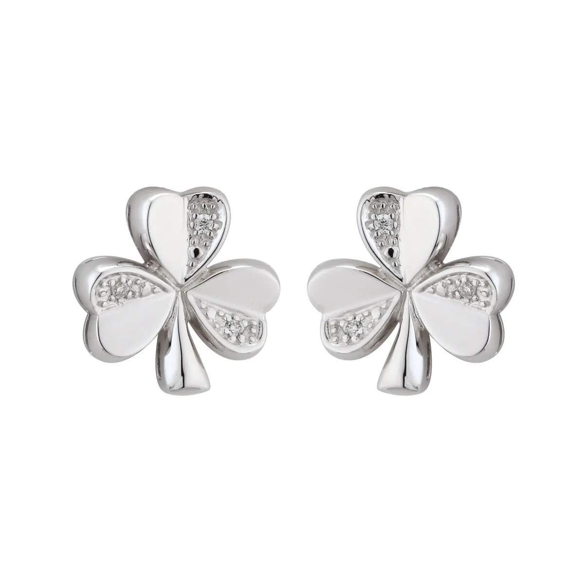 Stunning 14k White Gold Shamrock Earrings With Diamonds, Total Diamond...