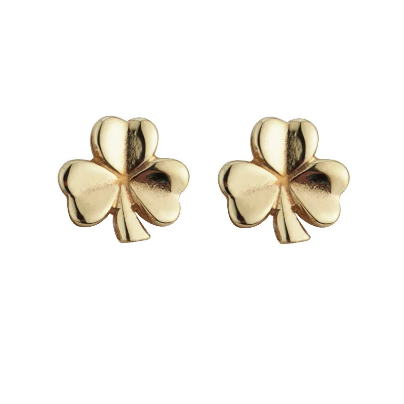 9k Gold Shamrock Stud Earrings0