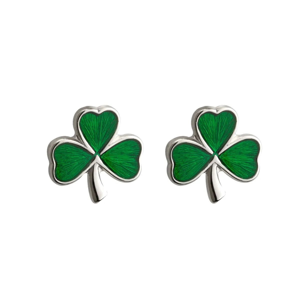 Sterling Silver Small Enamel Shamrock Stud Earrings0...