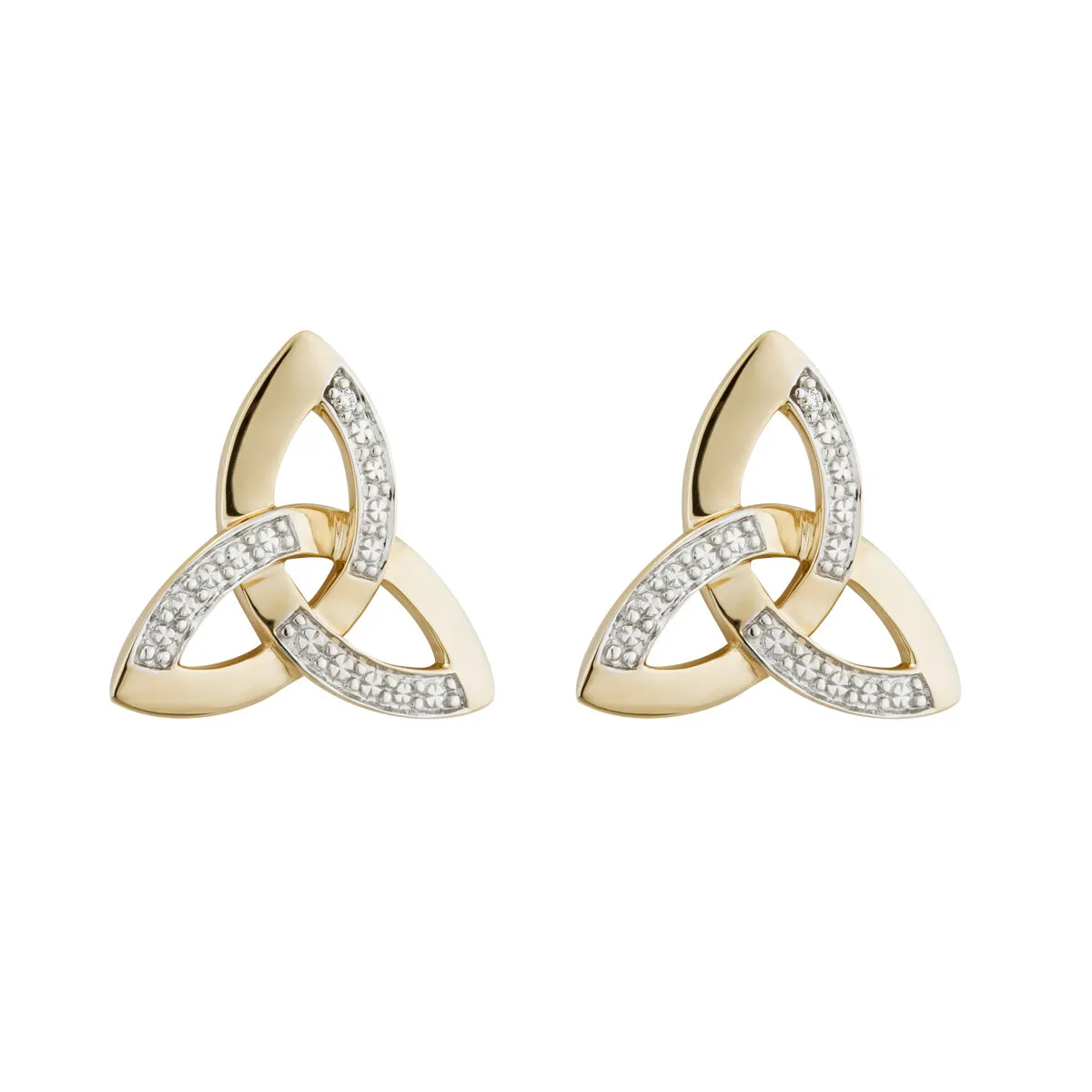 Gold Trinity Knot Stud Earrings With Diamonds...