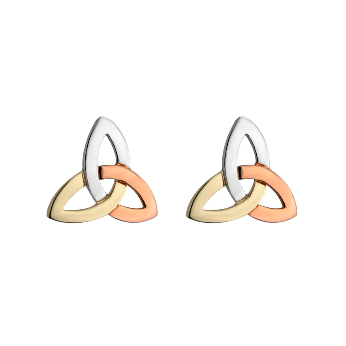 14k Tri Color Gold Trinity Knot Stud Earrings...