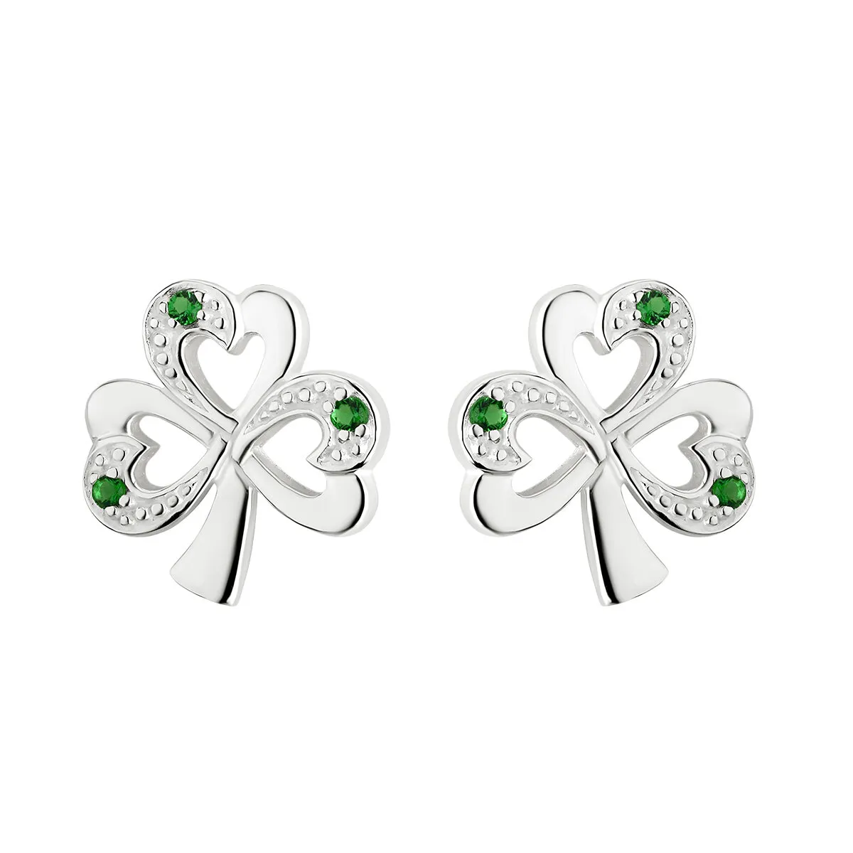 Sterling Silver Synthetic Emerald Shamrock Stud Earrings0...