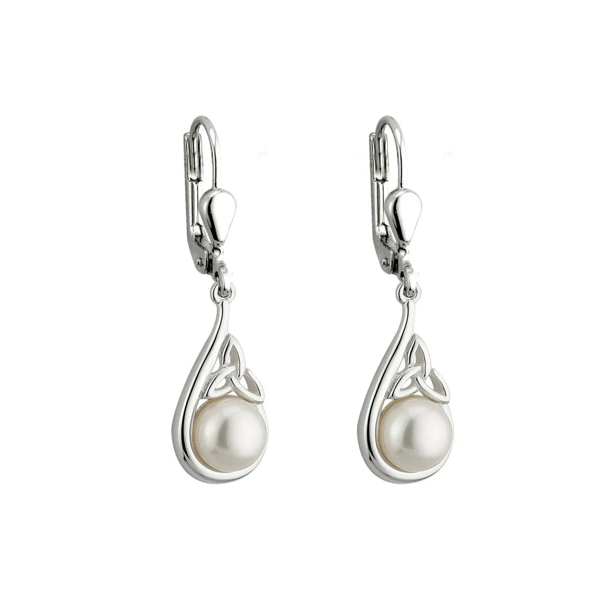 Sterling Silver Trinity Knot Drop Earrings With Freshwater Pearls...
