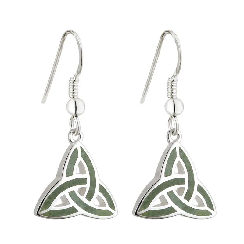 Sterling Silver Connemara Marble Trinity Knot Drop Earrings S0...