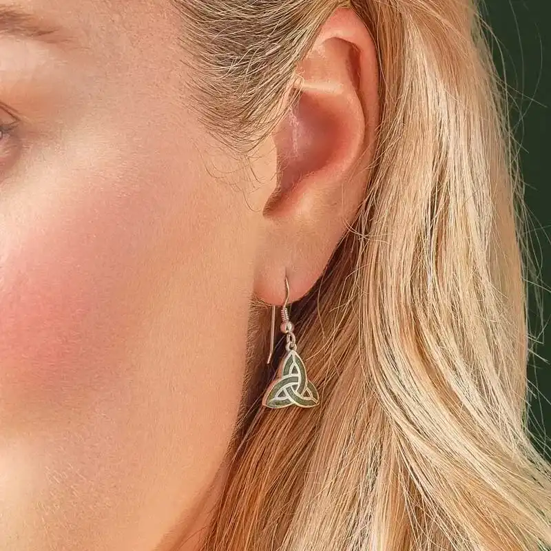 Sterling Silver Connemara Marble Trinity Knot Drop Earrings S1...