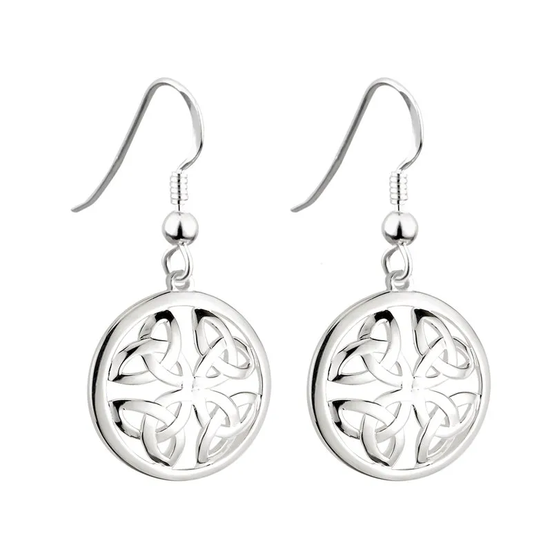 Silver Round Trinity Knot Drop Earrings