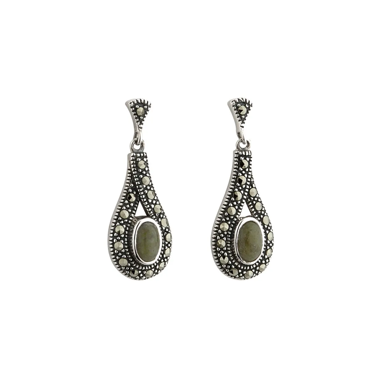 Sterling Silver Connemara Marble And Marcasite Celtic0