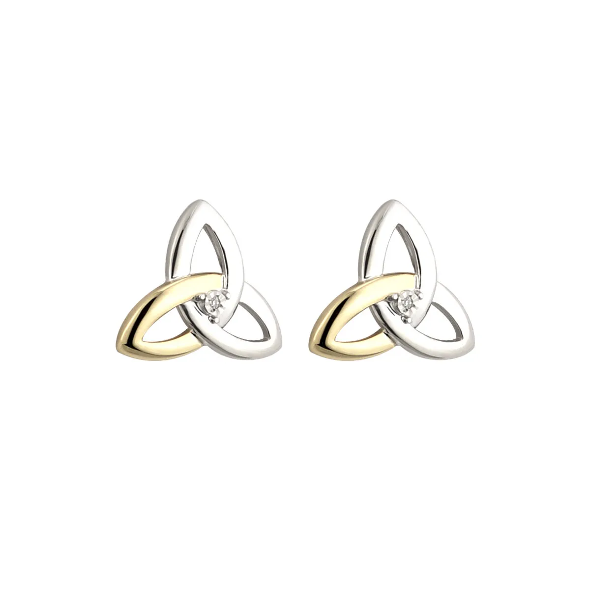 10k Gold & Silver Trinity Knot Earrings Set With Diamonds...