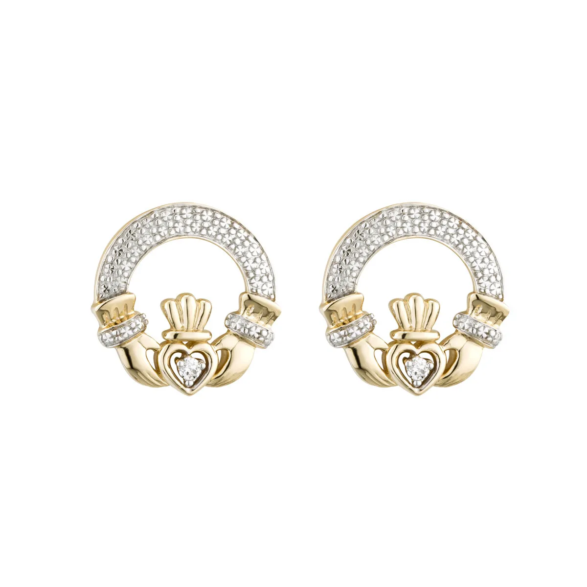 14k Gold Diamond Claddagh Earrings0...