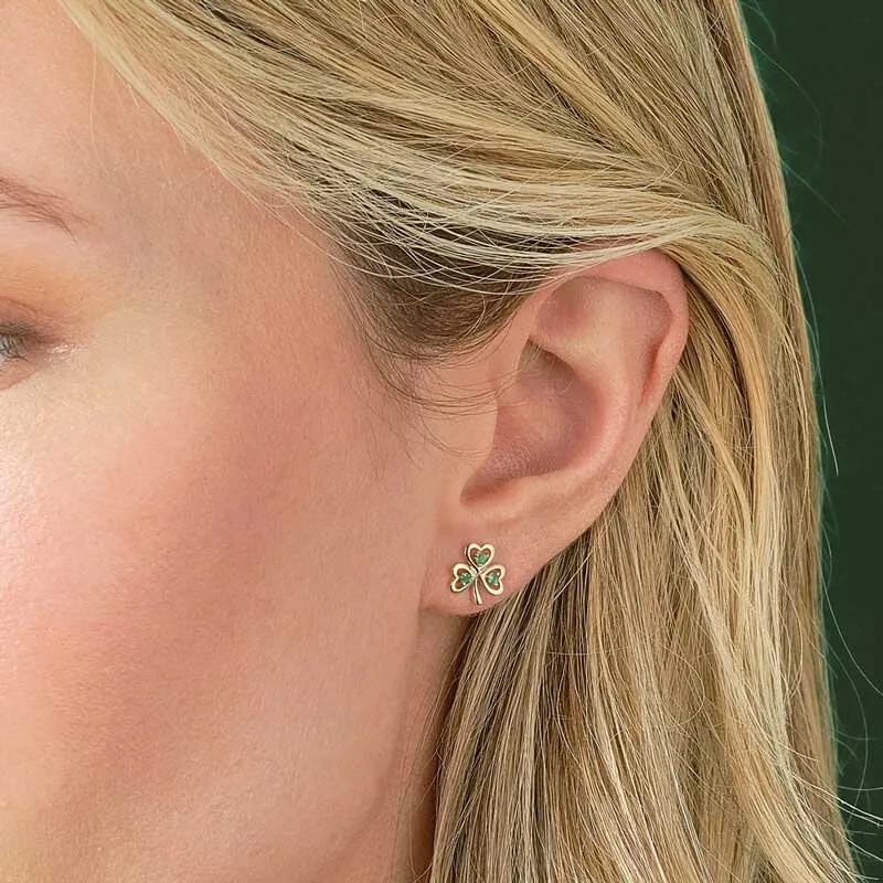 14k Gold Emerald Shamrock Earrings1