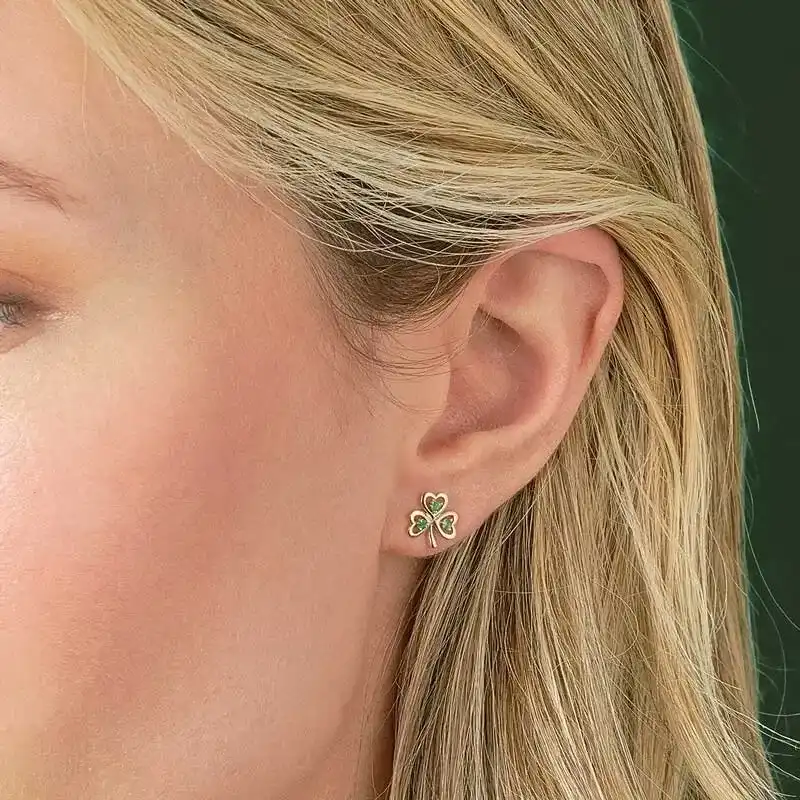 14k Gold Emerald Shamrock Earrings1...