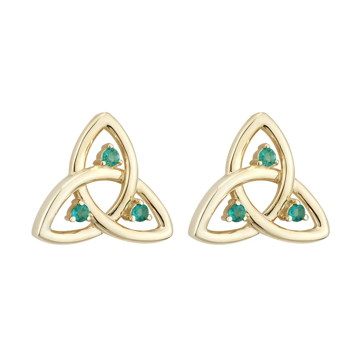 14K Gold Trinity Knot Stud Earrings with Emeralds...
