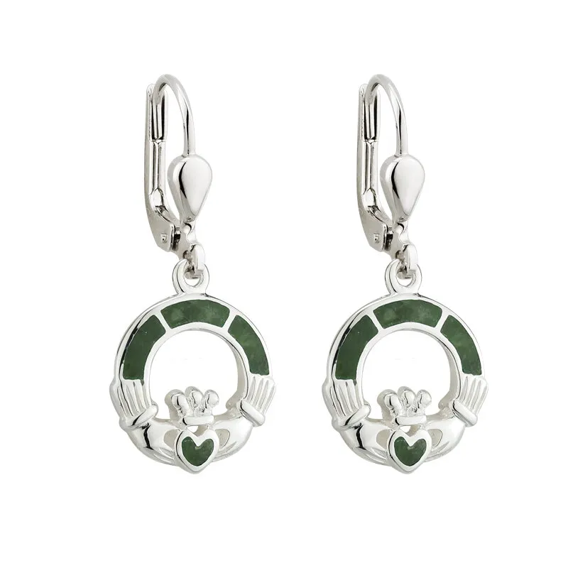 Sterling Silver Connemara Marble Claddagh Drop Earrings0...