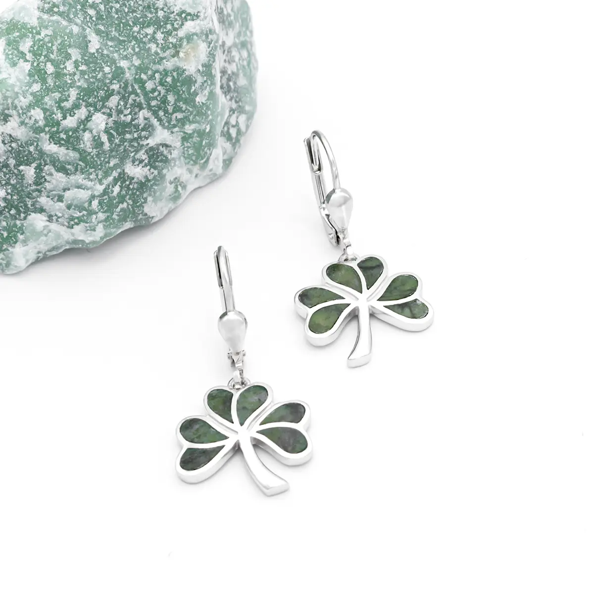 Silver Connemara Marble Shamrock Drop Earrings