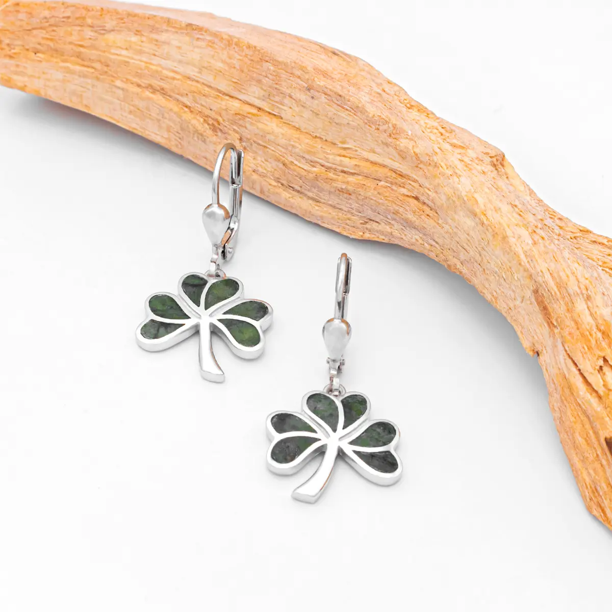 Silver Connemara Marble Shamrock Earrings 3...