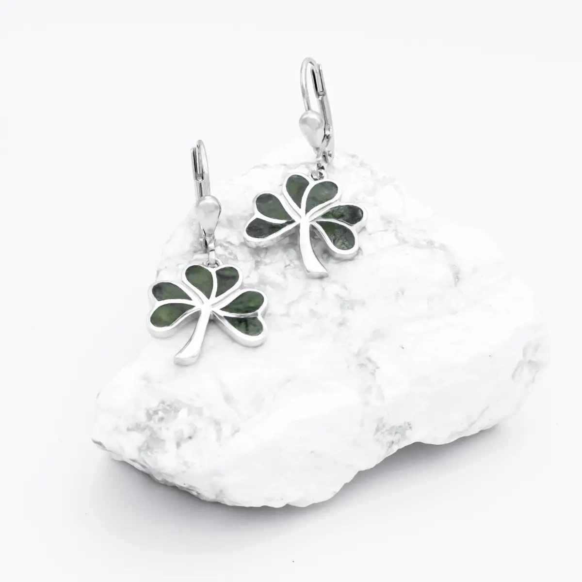 Silver Connemara Marble Shamrock Earrings 4...