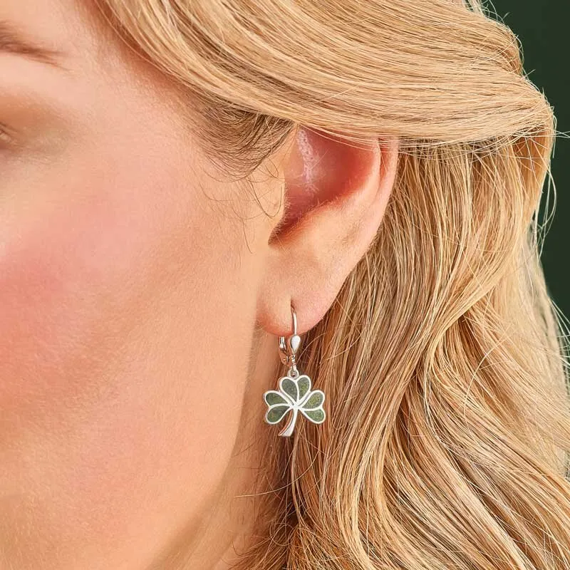 Sterling Silver Connemara Marble Shamrock Drop Earrings 1