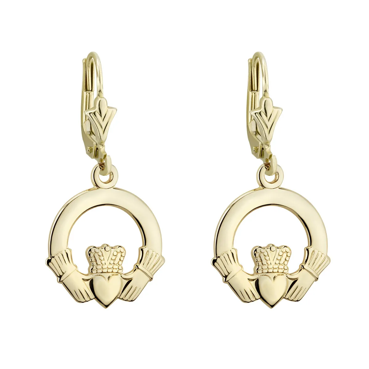 14k Gold Large Claddagh Drop Earrings S0