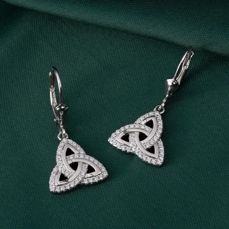 Silver Cubic Zirconia Trinity Knot Drop Earrings Photo 3 