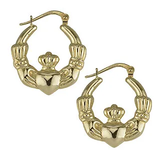 9k Gold Medium Claddagh Hoop Earrings...
