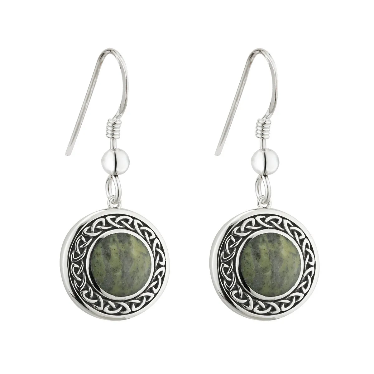 Sterling Silver Connemara Marble Round Celtic Drop Earrings0...