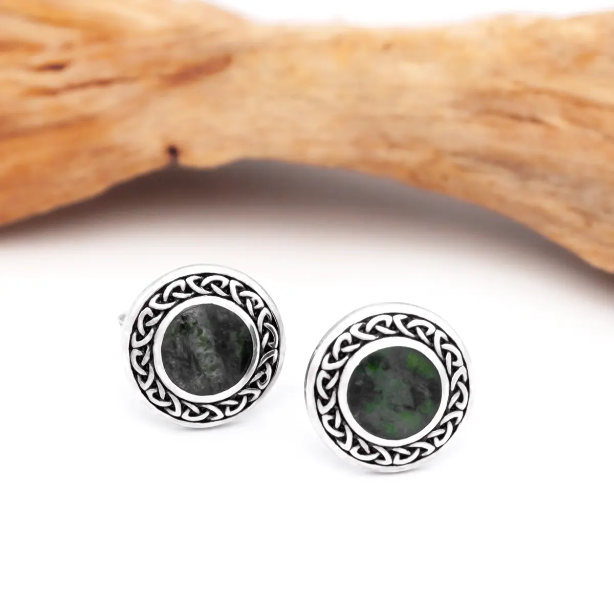 Silver Connemara Marble Celtic Stud Earrings 4...