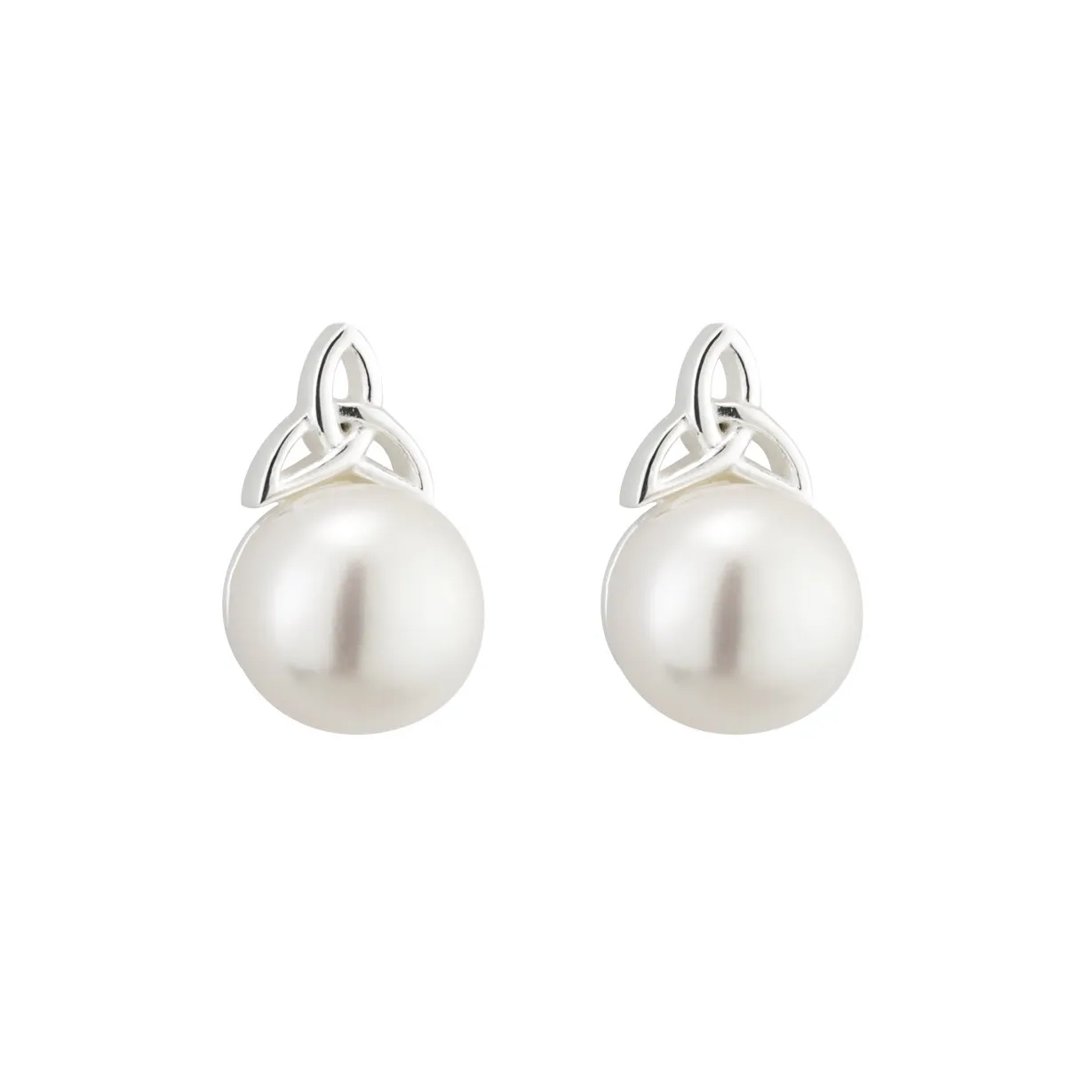 Freshwater Pearl Silver Trinity Knot Earrings...