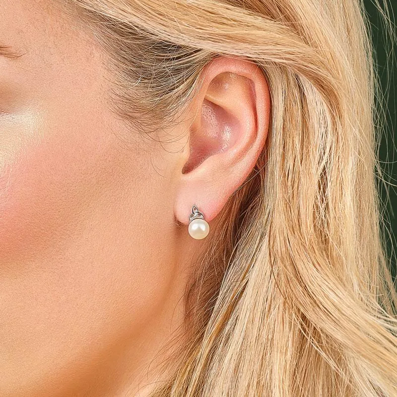 Pearl Sterling Silver Trinity Knot Stud Earrings1