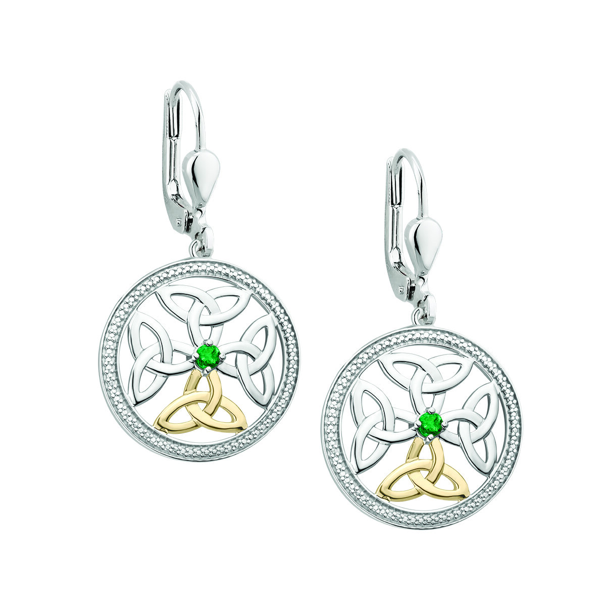Silver and 10k Gold Emerald Celtic Knot Earrings