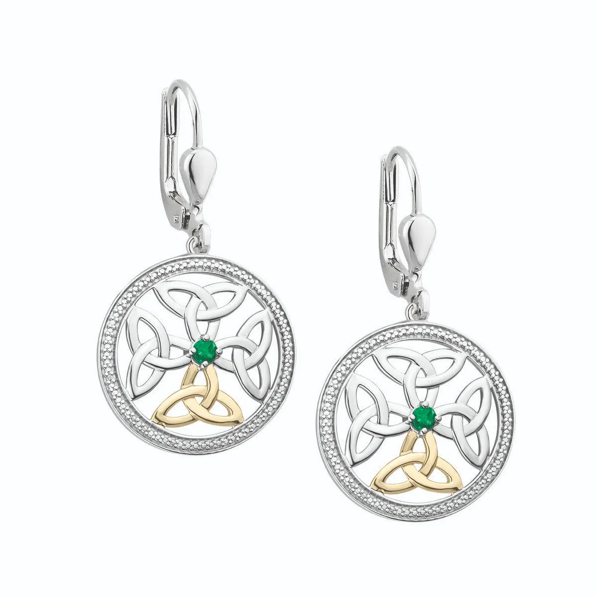 Silver and 10k Gold Emerald Celtic Knot Earrings...