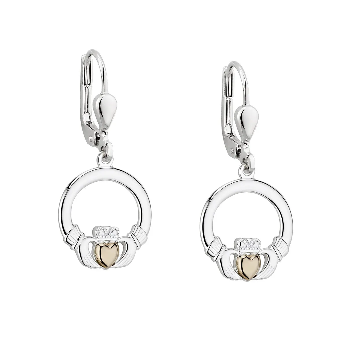 Sterling Silver Gold Heart Claddagh Earrings0...